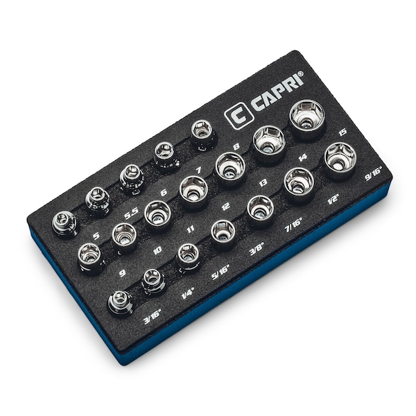 1/4 in. Drive Master Universal Socket Set, 5 to 15 mm, 3/16 to 9/16 in. Metric and SAE, 19-Piece